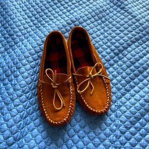 Slightly worn indoor soft bottom leather moccasins